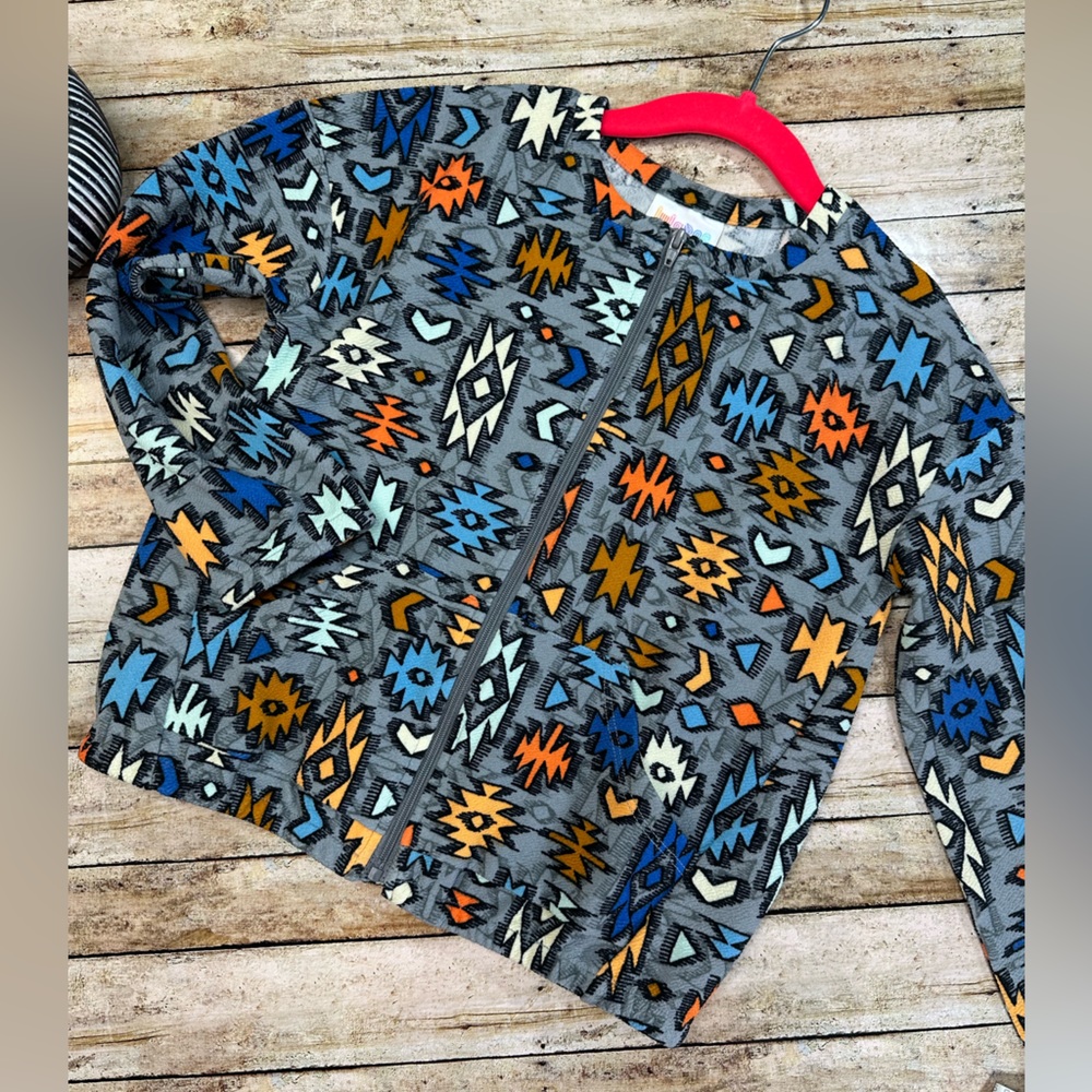 Gray Blue Orange Aztec Western Kids Jacket (vaulted LuLaRoe Monroe, vintage LLR)